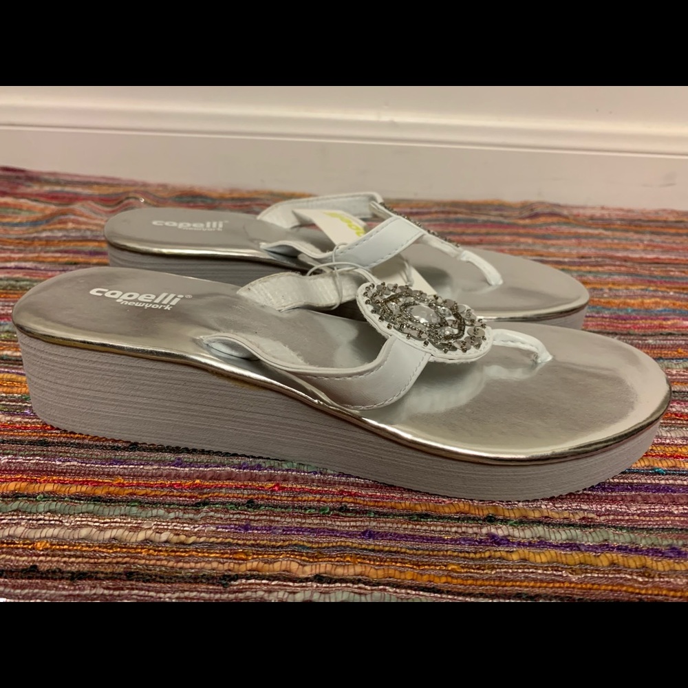 Capelli New York Embellished Silver Flip Flops
